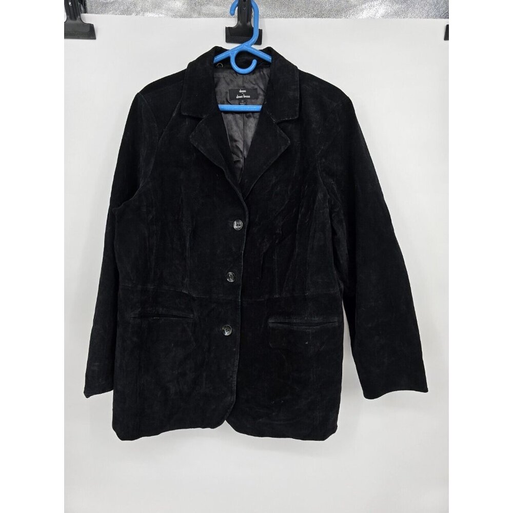 Dennis Basso Size 1X Womens Black Genuine Leather Suede Jacket Button Up - Picture 2 of 6